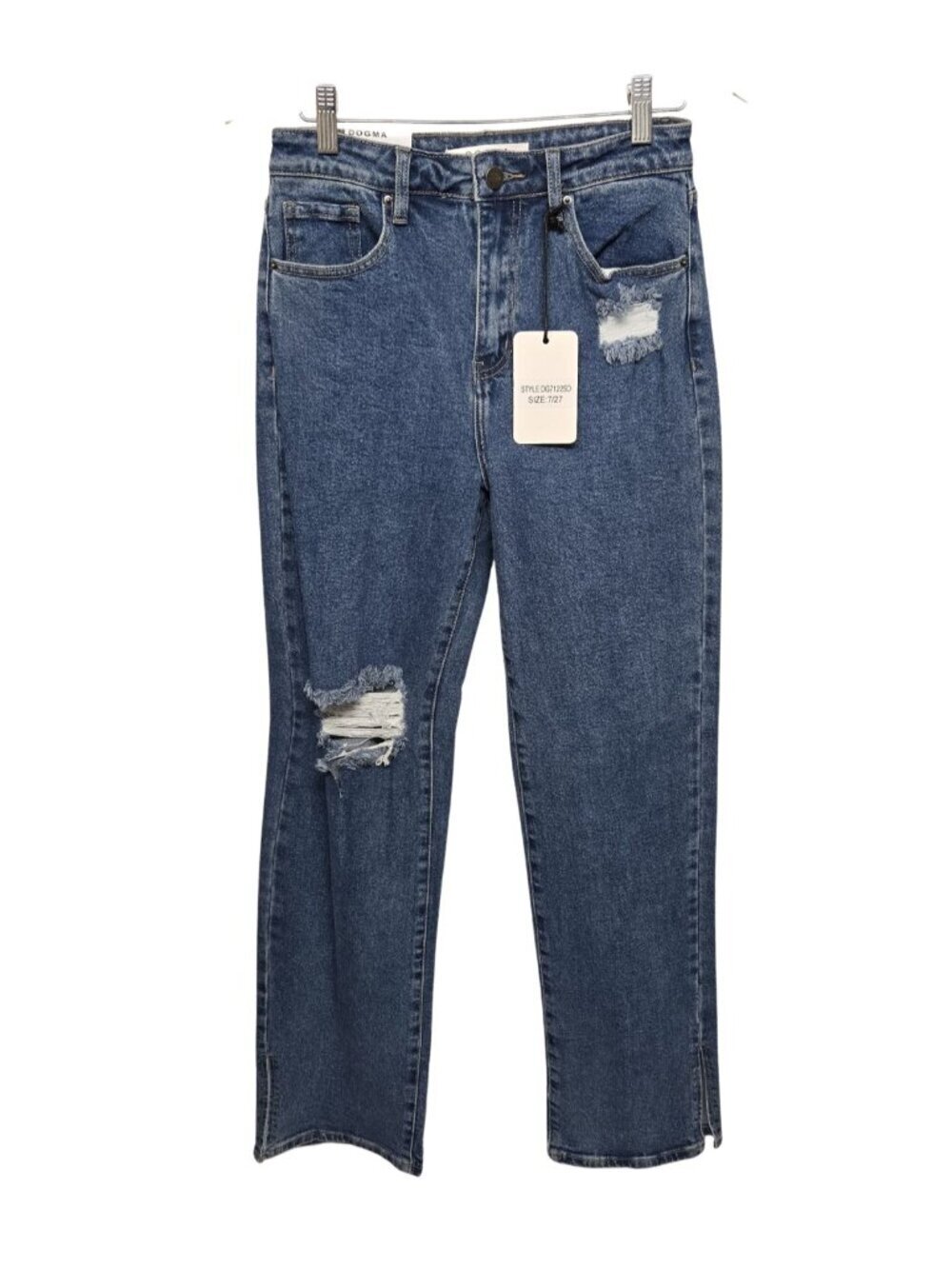 Distressed Straight Leg Jeans Womens High Rise Denim Ankle Slit Size 7 NWT